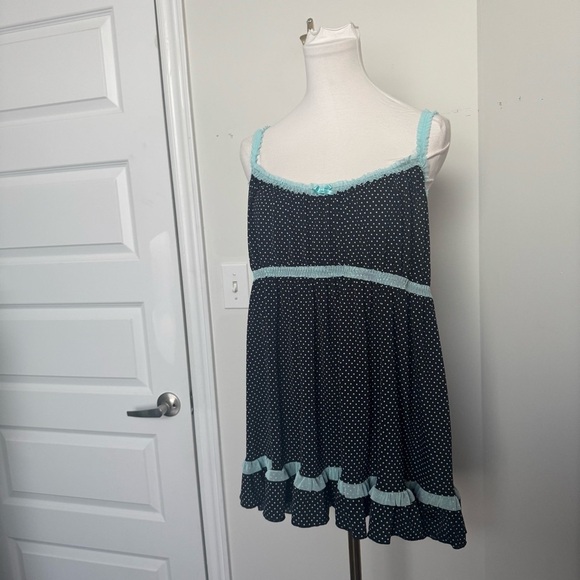 Black Polka Dot babydoll with baby Blue lace Accents 14/16 - Picture 2 of 6